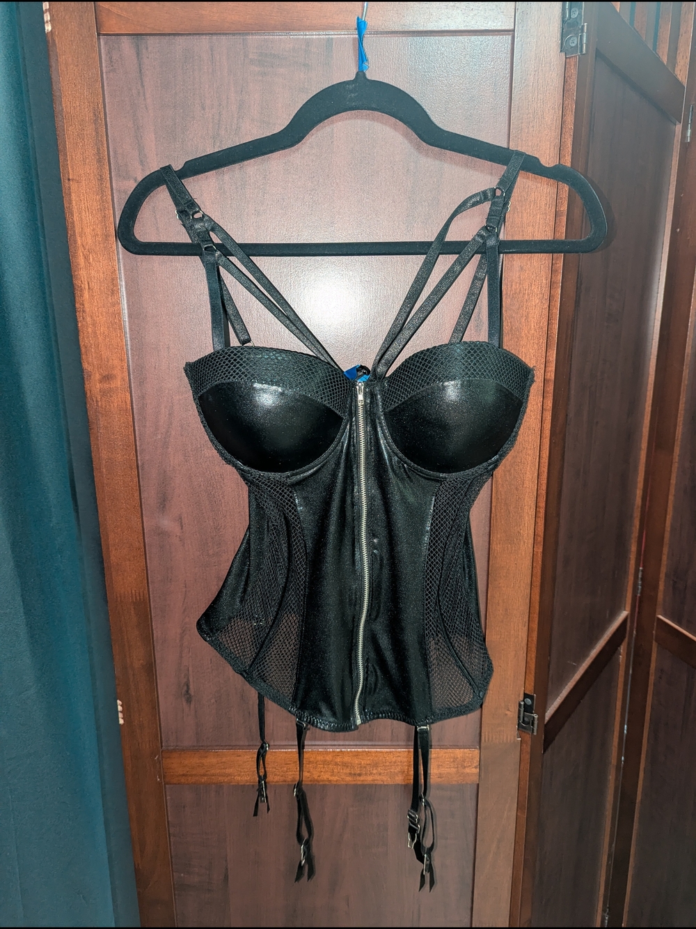 Black Strappy Bustier Top with Mesh Panels